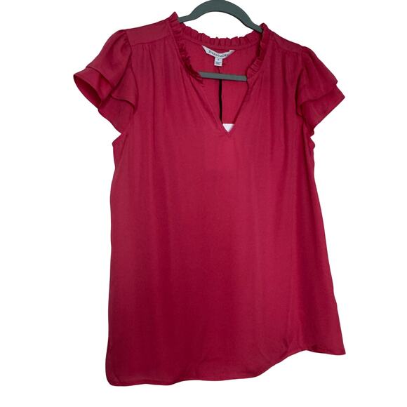 41 Hawthorn Red Flutter Sleeve Blouse Size Small Split Neck Ruffle Collar NWT - Picture 2 of 6